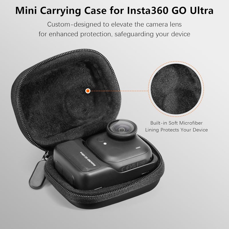 AMAZEAR Carry Case for Insta360 Go Ultra Accessories, Insta 360 Go-Ultra Portable and Compact Travel Bag Hard Leather Case with Soft Inner for Protection, Organization, and Storage, Black - Image 3